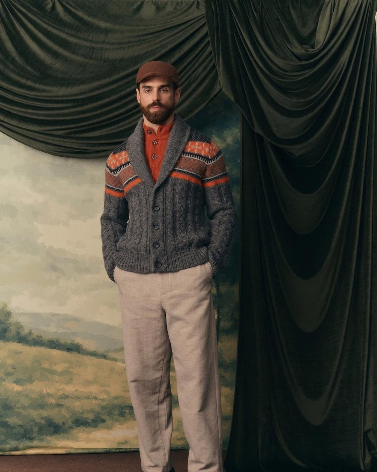 The Cotahuasi Shawl Cardigan, worn